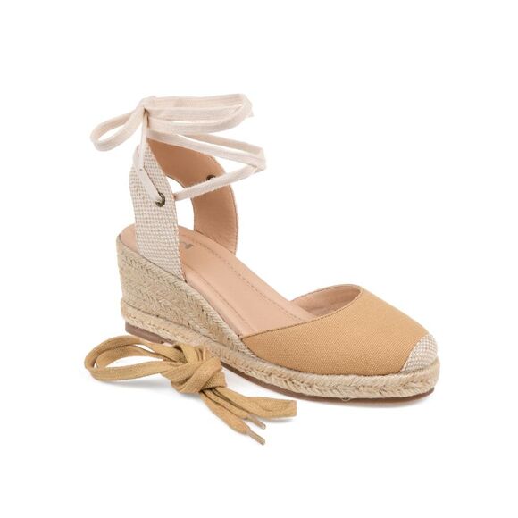 JOURNEE COLLECTION Shoes - JOURNEE COLLECTION Women's Beige Monte Wrap Up Laces Mixed Media Espadrille